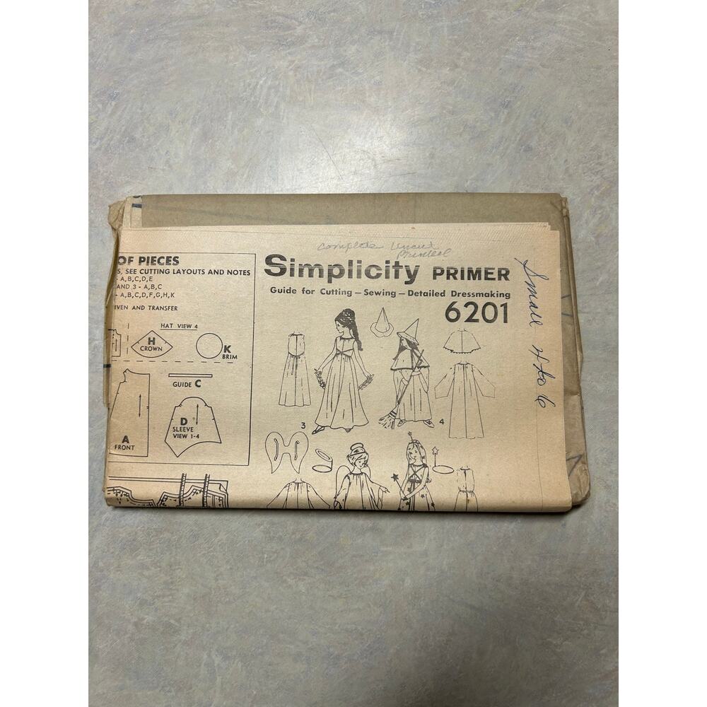 Vintage 1969 Simplicity Primer Pattern #6201 Fairies Angels Costume Size 4-6